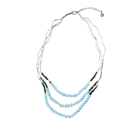 EP Triple Strand Freshwater Pearl & Brass Beaded Necklace With Adjustable Chain - Picture 1 of 7